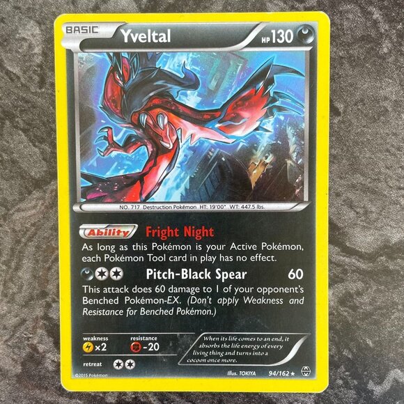 Pokemon Yveltal Basic Card 94/162 HP 130 Fright Night and Pitch-Black Spear - Picture 7 of 8